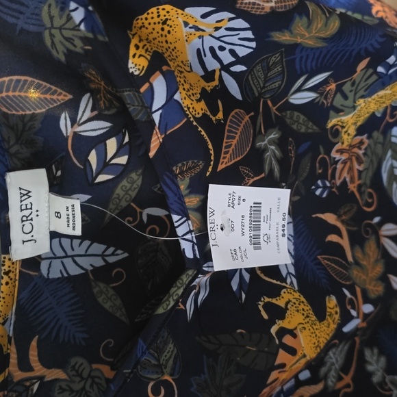 J. Crew Navy and Yellow Animal Print Top sz 8 - Picture 2 of 4
